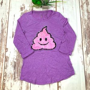 Justice Active Long Sleeve Shirt Purple Sequins Emoji Sz 8